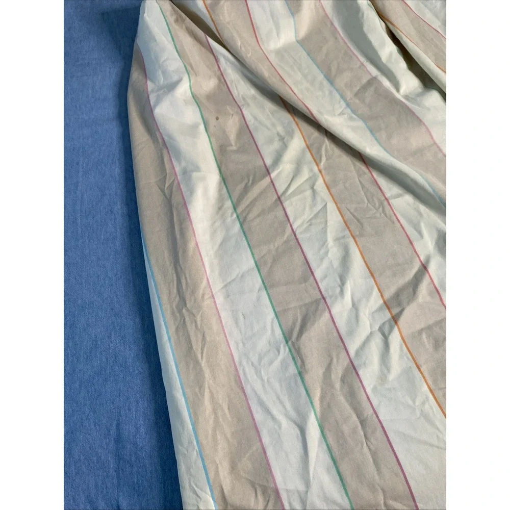 VTG TWIN Atelier Martex Pillowcase & Sheets Percale ~ Beige Tan w Pastel Stripes